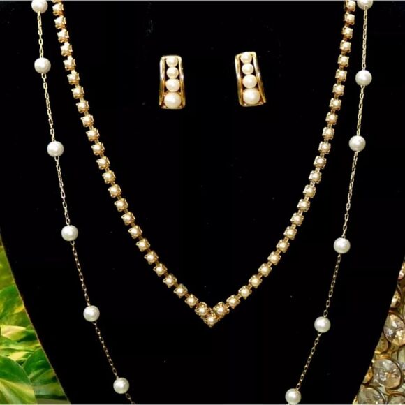 ELEGANT VINTAGE FX PEARL JEWELRY SIGNED NAPIER NECKLACE EARRINGS PIN BROOCH LOT - Picture 5 of 16